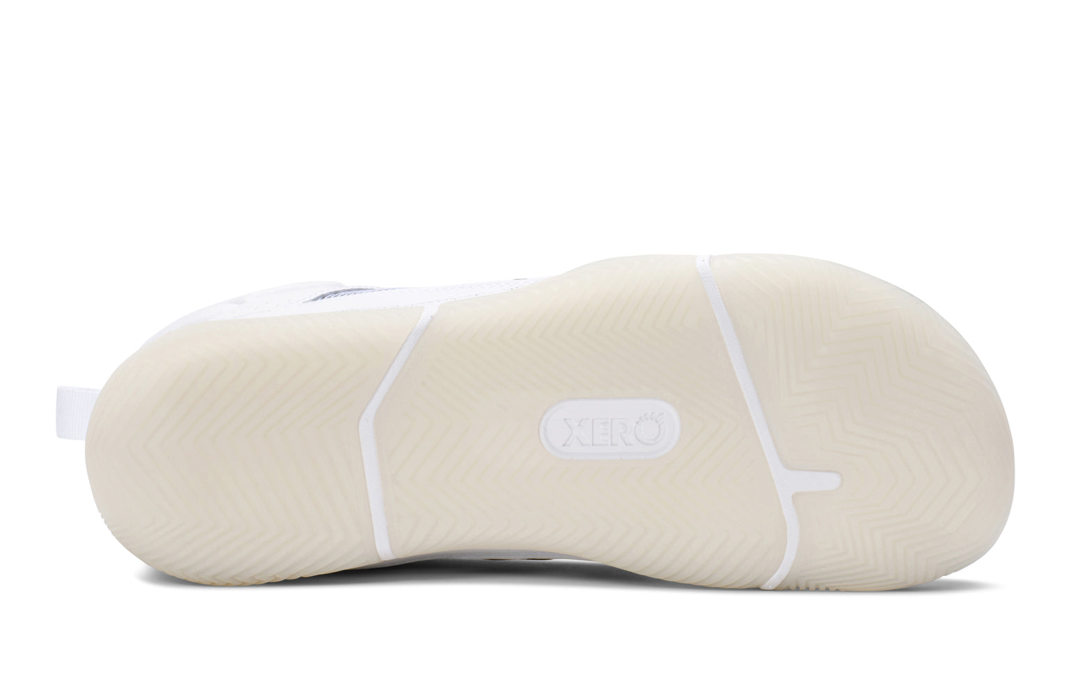 White basketball shoe sole with brand logo on a white background. Tru Stride Co brings Xero Shoes to Canada