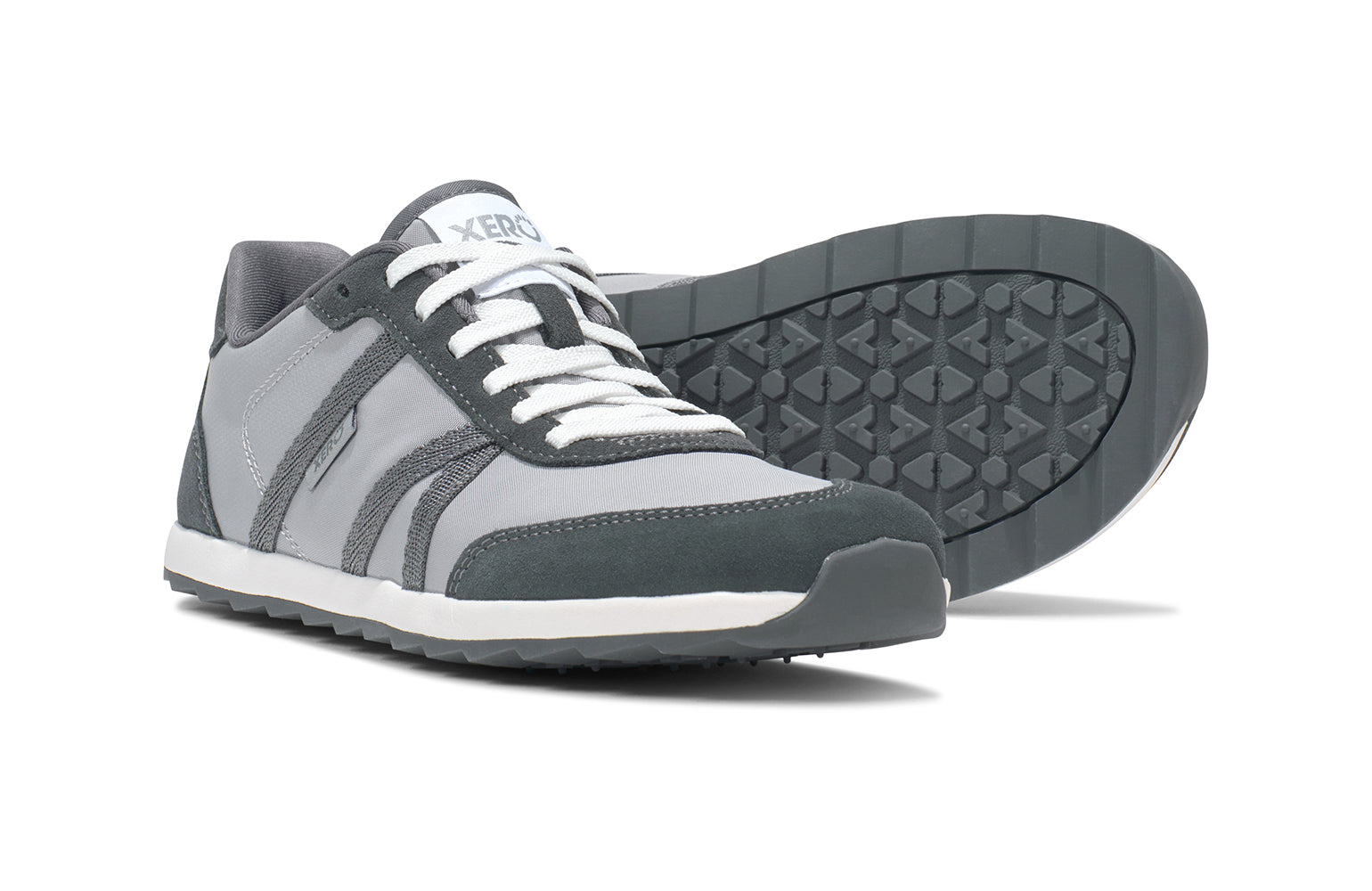 Xero Shoes Canada, specifically women’s barefoot shoes Canada. These minimalist shoes have flexible soles, wide toe boxes, and zero drop. Pair view of Xero's Wynn in Alloy/Steel Gray, a casual sneaker
