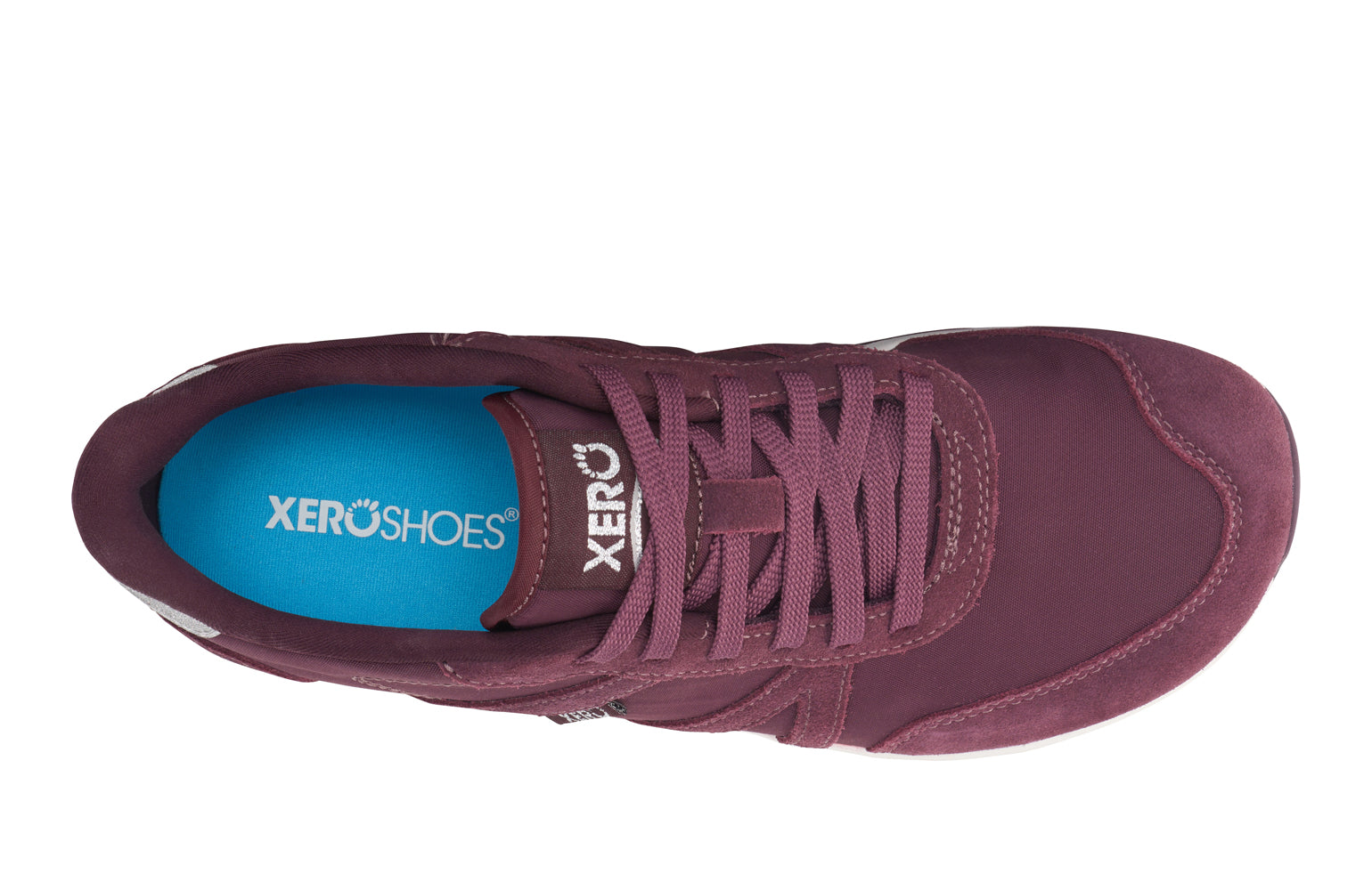 Xero Shoes Canada, specifically women’s barefoot shoes Canada. These minimalist shoes have flexible soles, wide toe boxes, and zero drop. Top view of Xero's Wynn in Fig Glitter, a casual sneaker