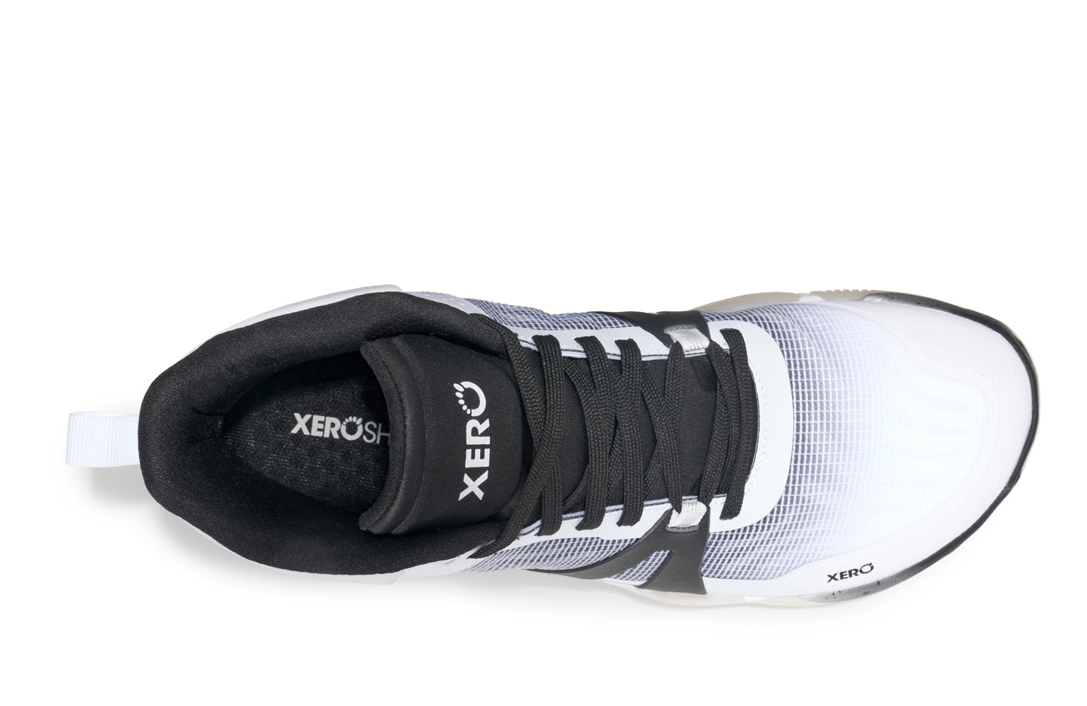 Black and white basketball shoe with 'Xero' branding on a white background. Tru Stride Co brings Xero Shoes to Canada