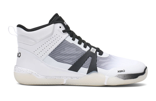 White and black basketball shoe with Xero branding on a white background. Tru Stride Co brings Xero Shoes to Canada
