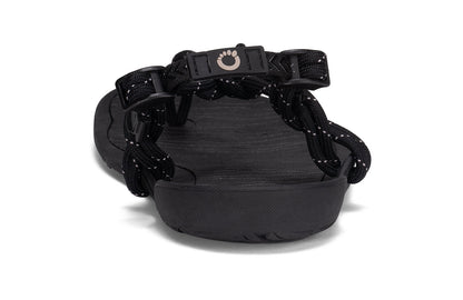 Xero Shoes Canada, specifically men’s barefoot shoes Canada. These minimalist shoes have flexible soles, wide toe boxes, and zero drop. Back view of Xero Men's Aqua Cloud in Black. Versatile water sport and hiking sandal. 