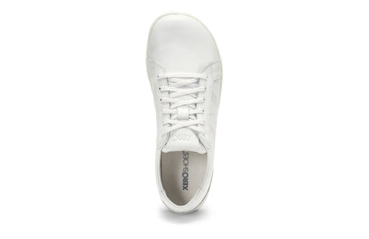 Xero Shoes Canada, specifically men’s barefoot shoes Canada. These minimalist shoes have flexible soles, wide toe boxes, and zero drop. Top view of Men's Dillon Leather in White. A classic leather sneaker. 