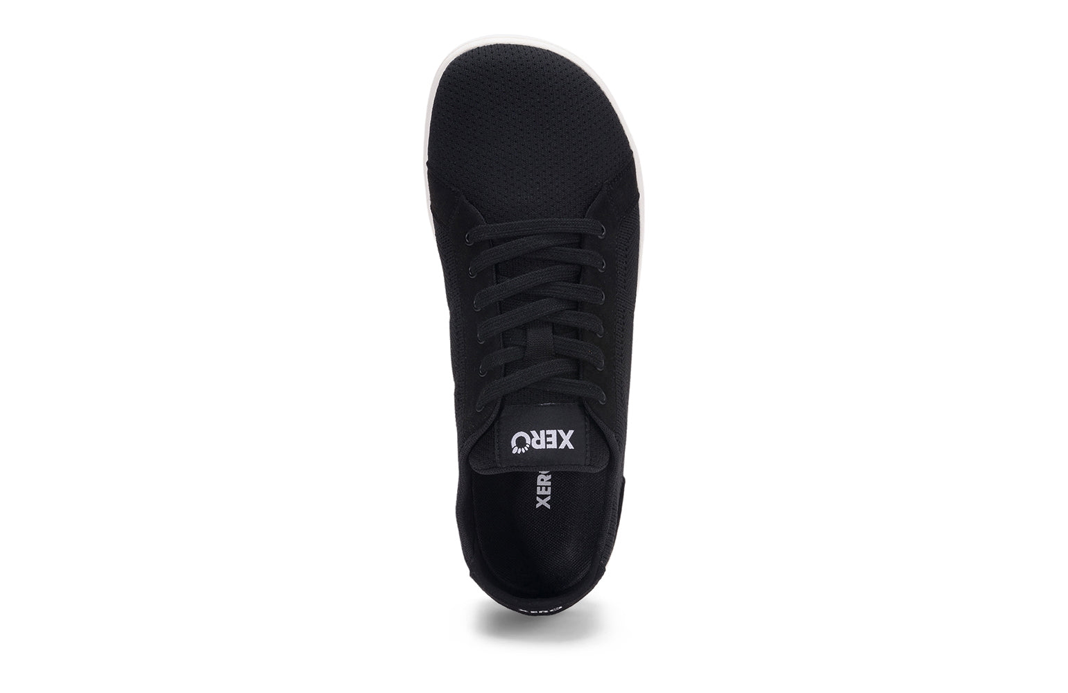 Xero Shoes Canada, specifically men’s barefoot shoes Canada. These minimalist shoes have flexible soles, wide toe boxes, and zero drop. Top view of Xero Men's Dillon in Black. Classic, casual sneaker