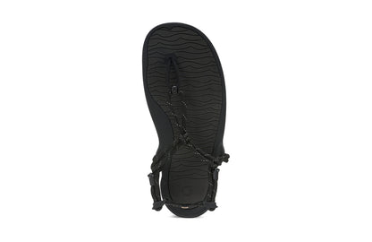 Xero Shoes Canada, specifically women’s barefoot shoes Canada. These minimalist shoes have flexible soles, wide toe boxes, and zero drop. Top view of Xero Women's Aqua Cloud in Black. Versatile water sport and hiking sandal. 
