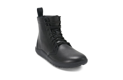 Xero Shoes Canada, specifically women’s barefoot shoes Canada. These minimalist shoes have flexible soles, wide toe boxes, and zero drop. Back view of Xero Breckenridge in Black. A classic leather boot. 