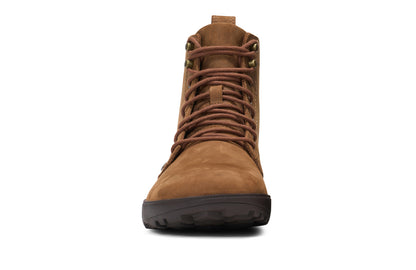 Xero Shoes Canada, specifically women’s barefoot shoes Canada. These minimalist shoes have flexible soles, wide toe boxes, and zero drop. Front view of Xero Women's Alpine in Rawhide. Waterproof, lightweight snow boot. 