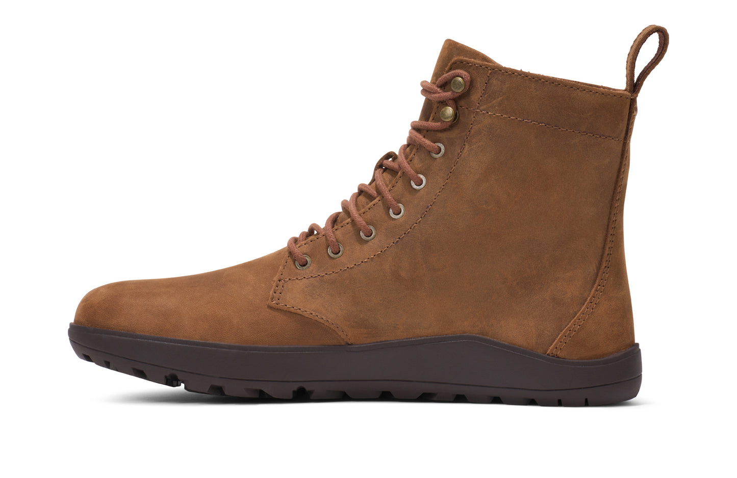 Xero Shoes Canada, specifically women’s barefoot shoes Canada. These minimalist shoes have flexible soles, wide toe boxes, and zero drop. Side view of Xero Women's Alpine in Rawhide. Waterproof, lightweight snow boot. 