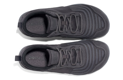 Xero shoes Canada, specifically barefoot running shoes Canada. These minimalist shoes have flexible soles, wide toe boxes, and zero drop. Top view of Xero Men's 360s in Asphalt/Gray. A cross-training shoe. 