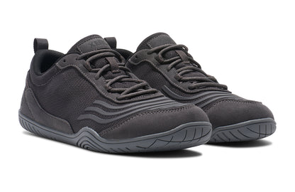 Xero Shoes Canada, a barefoot running shoe Canada. These minimalist shoes have flexible soles, wide toe boxes, and zero drop. Side view of Xero Men's 360s in Asphalt/Gray. A cross-training shoe. 