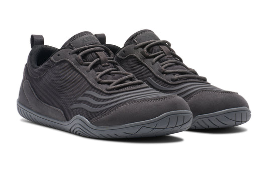 Xero Shoes Canada, a barefoot running shoe Canada. These minimalist shoes have flexible soles, wide toe boxes, and zero drop. Side view of Xero Men's 360s in Asphalt/Gray. A cross-training shoe. 