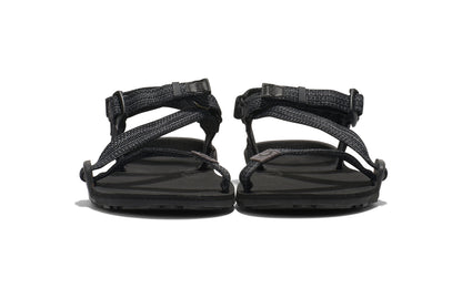 Xero Barefoot shoes for kids sold in Ontario, Canada. These minimalist shoes have flexible soles, wide toe boxes, and zero drop. Front view of Xero Kid's Z-Trail in Blue, a lightweight packable sport sandal. 