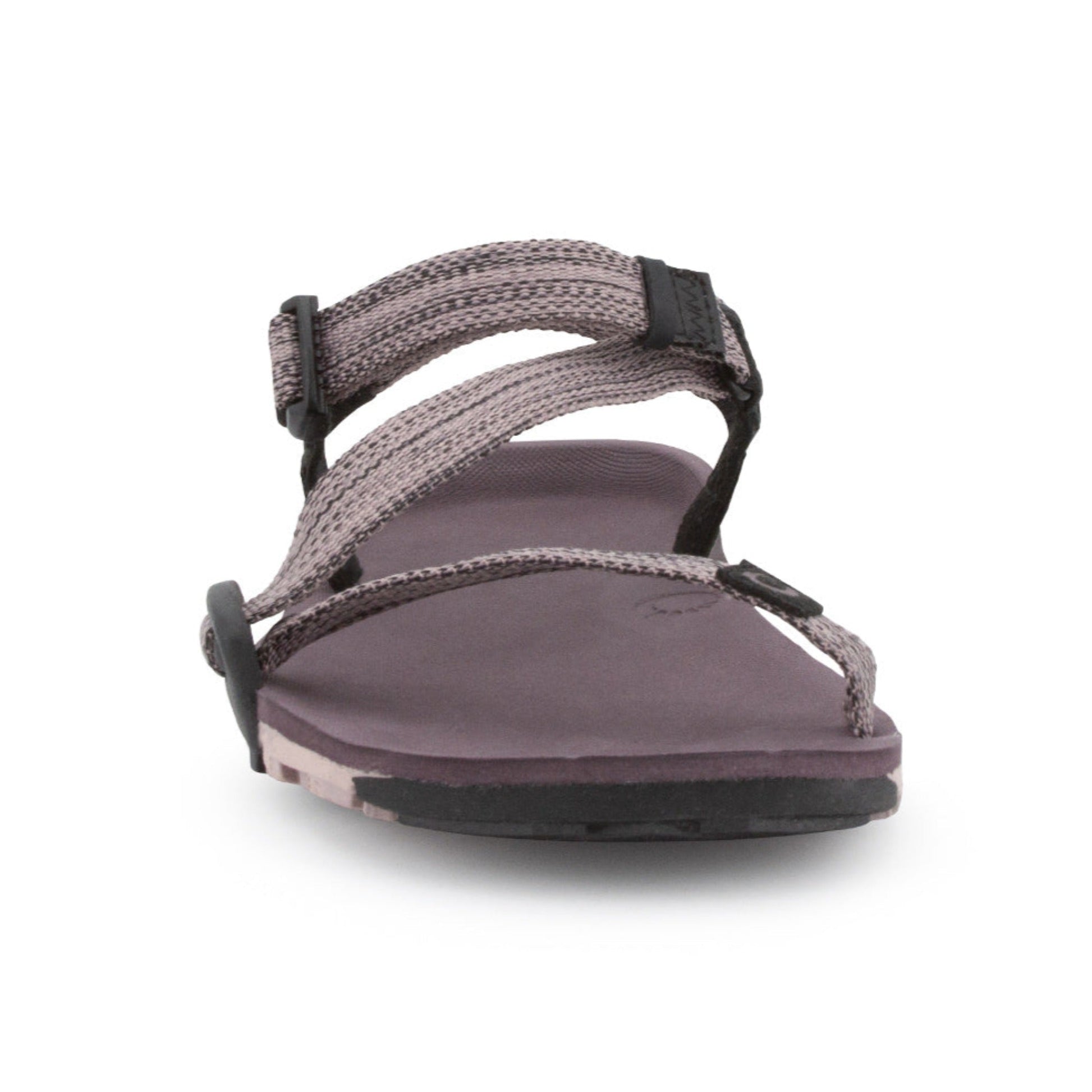 Xero Shoes Canada, specifically women’s barefoot shoes Canada. These minimalist shoes have flexible soles, wide toe boxes, and zero drop. Front view of Xero Women's Z-Trail EV in Dusty Rose. Trail hiking, running, and recovery sandal. 