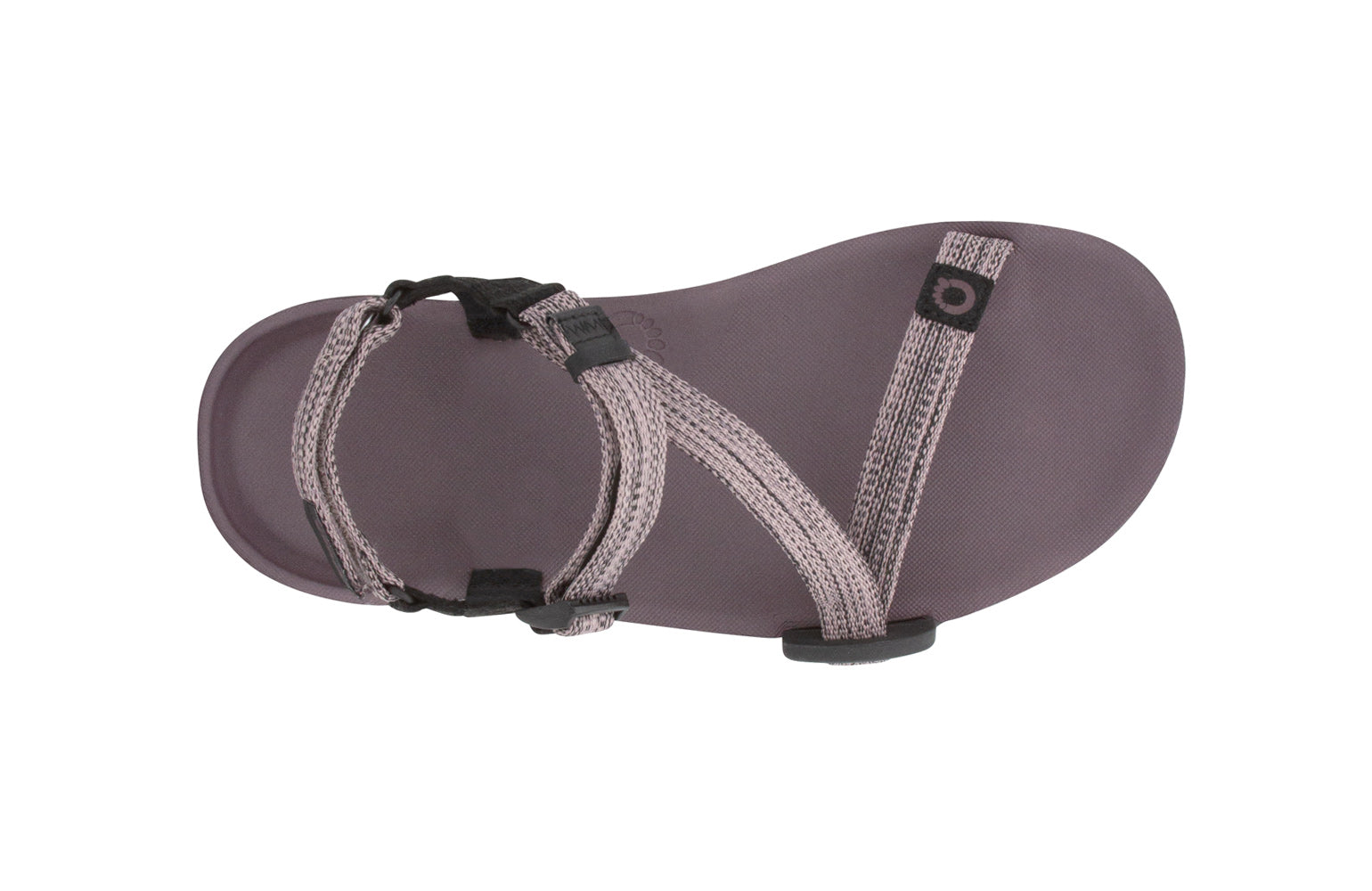 Xero Shoes Canada, specifically women’s barefoot shoes Canada. These minimalist shoes have flexible soles, wide toe boxes, and zero drop. Top view of Xero Women's Z-Trail EV in Dusty Rose. Trail hiking, running, and recovery sandal. 
