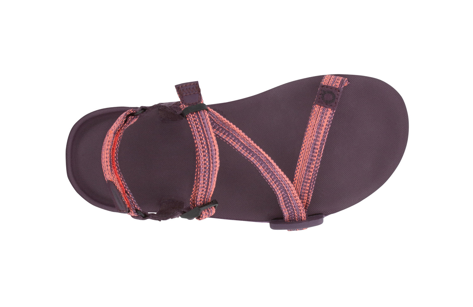 Xero Shoes Canada, specifically women’s barefoot shoes Canada. These minimalist shoes have flexible soles, wide toe boxes, and zero drop. Top view of Xero Women's Z-Trail EV in Magenta. Trail hiking, running, and recovery sandal. 