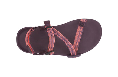 Xero Shoes Canada, specifically women’s barefoot shoes Canada. These minimalist shoes have flexible soles, wide toe boxes, and zero drop. Top view of Xero Women's Z-Trail EV in Magenta. Trail hiking, running, and recovery sandal. 