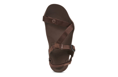 Xero Shoes Canada, specifically men’s barefoot shoes Canada. These minimalist shoes have flexible soles, wide toe boxes, and zero drop. Top view of Xero Men's Z-Trek in Brown, a lightweight packable sport sandal. 