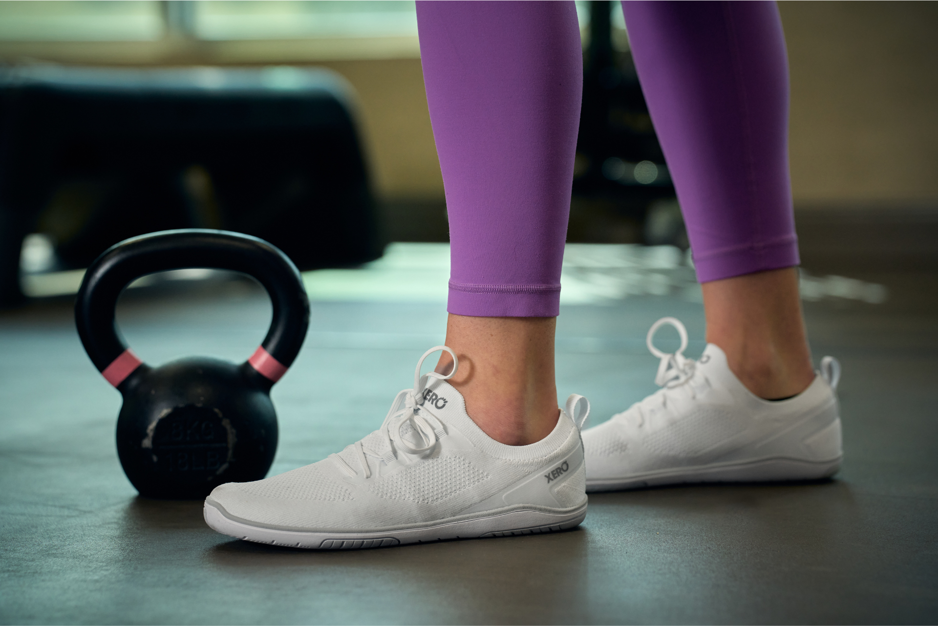 Xero Shoes Canada, specifically barefoot running shoes Canada. Woman wearing Nexus knit while working out