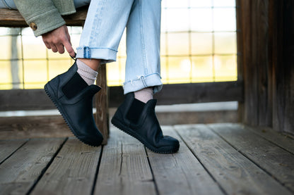 Xero Shoes Canada, specifically women’s barefoot shoes Canada. Woman wearing Ridgeway with jeans
